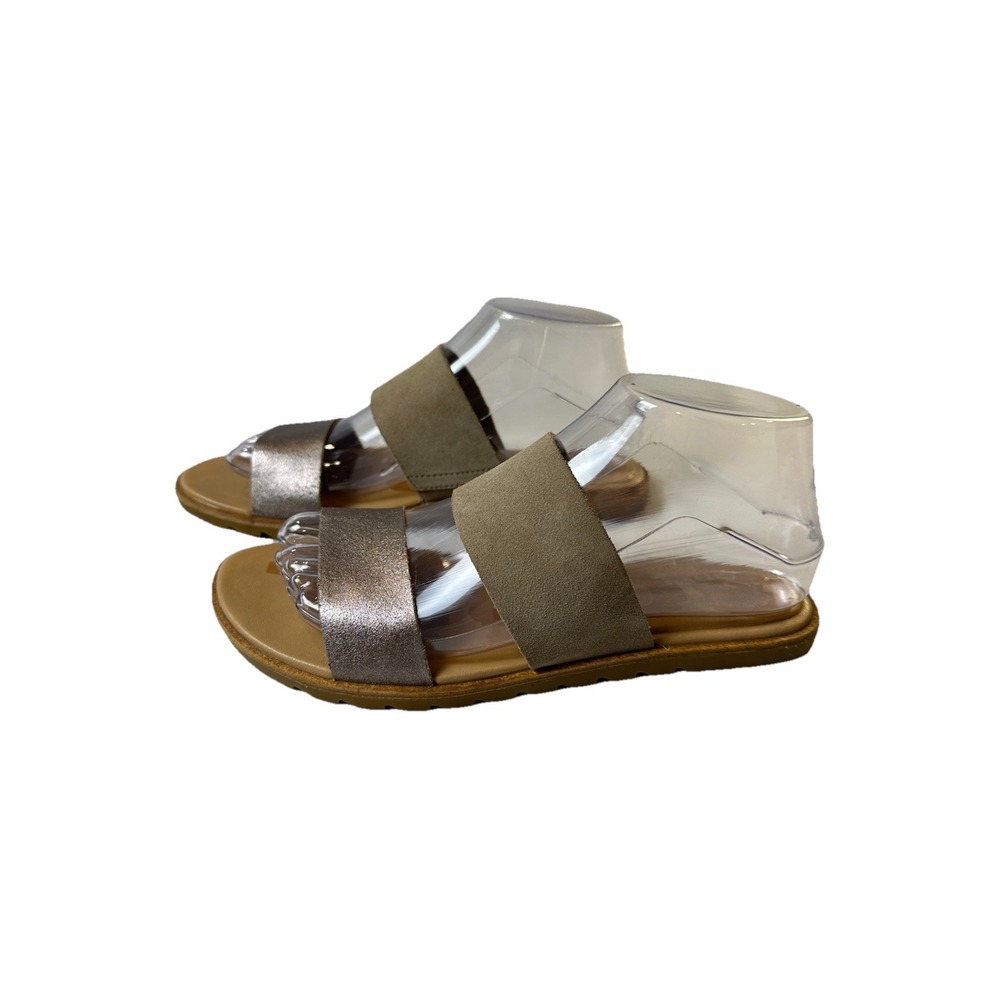 SOREL Womens Ella II Suede + Metallic Leather Slide Sandals Sz 7‎